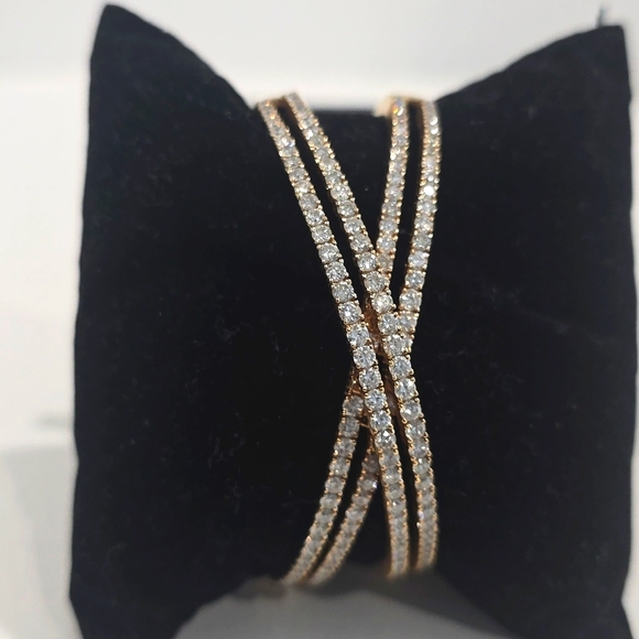 ✅ 18K YG 5.45 CT Natural Diamond Cuff Trinity Bangle Bracelet 27g ⭐ NWT - Picture 1 of 17